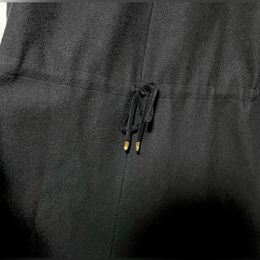 VINTAGE Karizma Long Black Wool Coat Cape Faux Fur Trim Gold Button Classic 70’s - Picture 12 of 16
